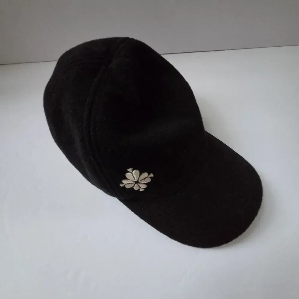 Kate Spade Black Wool Blend Baseball Cap – Spade Flower Embroidery Adjustable